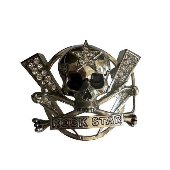 Rock Star Skull & Crossbones Belt Buckle With Rhinestones - Picture 1 of 4